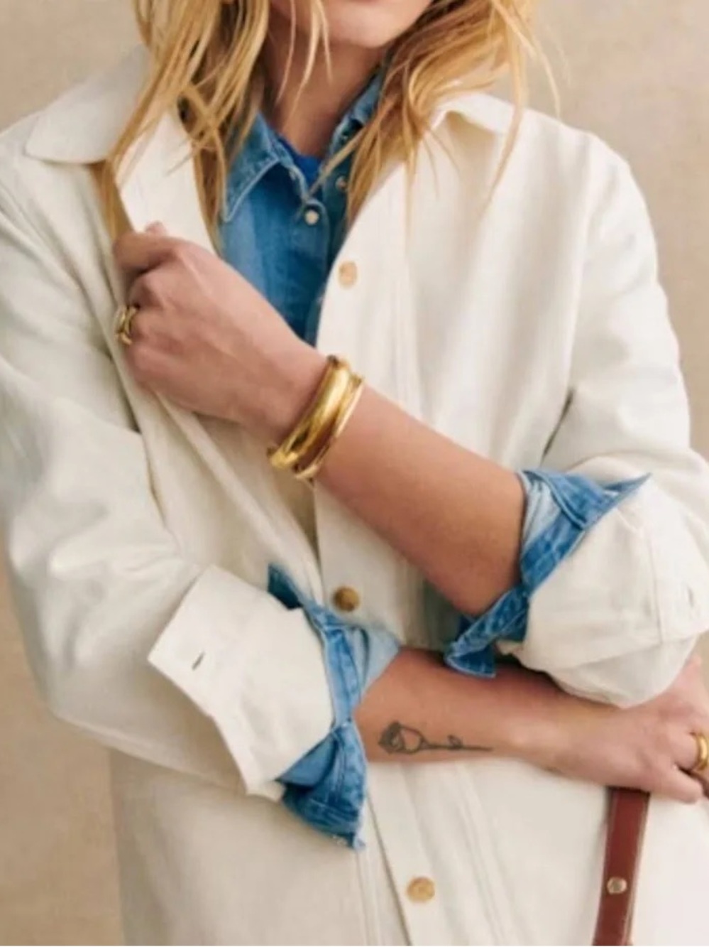 Sezane Will Ecru Denim Jacket - Picture 2 of 6